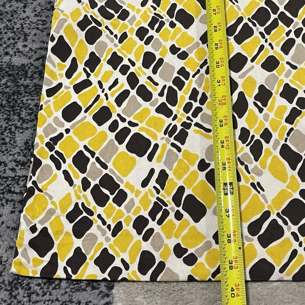 Tory Burch 100% Silk Dress Women Small Yellow‎ Geometric 3/4 Sleeve Button Knee